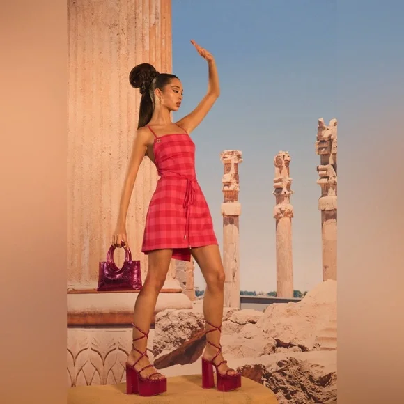 SOLD Cult Gaia Daria Gingham Micro Mini Dress In Red - Picture 2 of 9